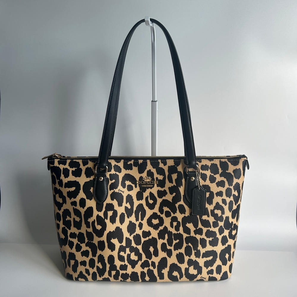 Coach Gallery Tote Leopard Print Multi Coated Canvas Bag CY347